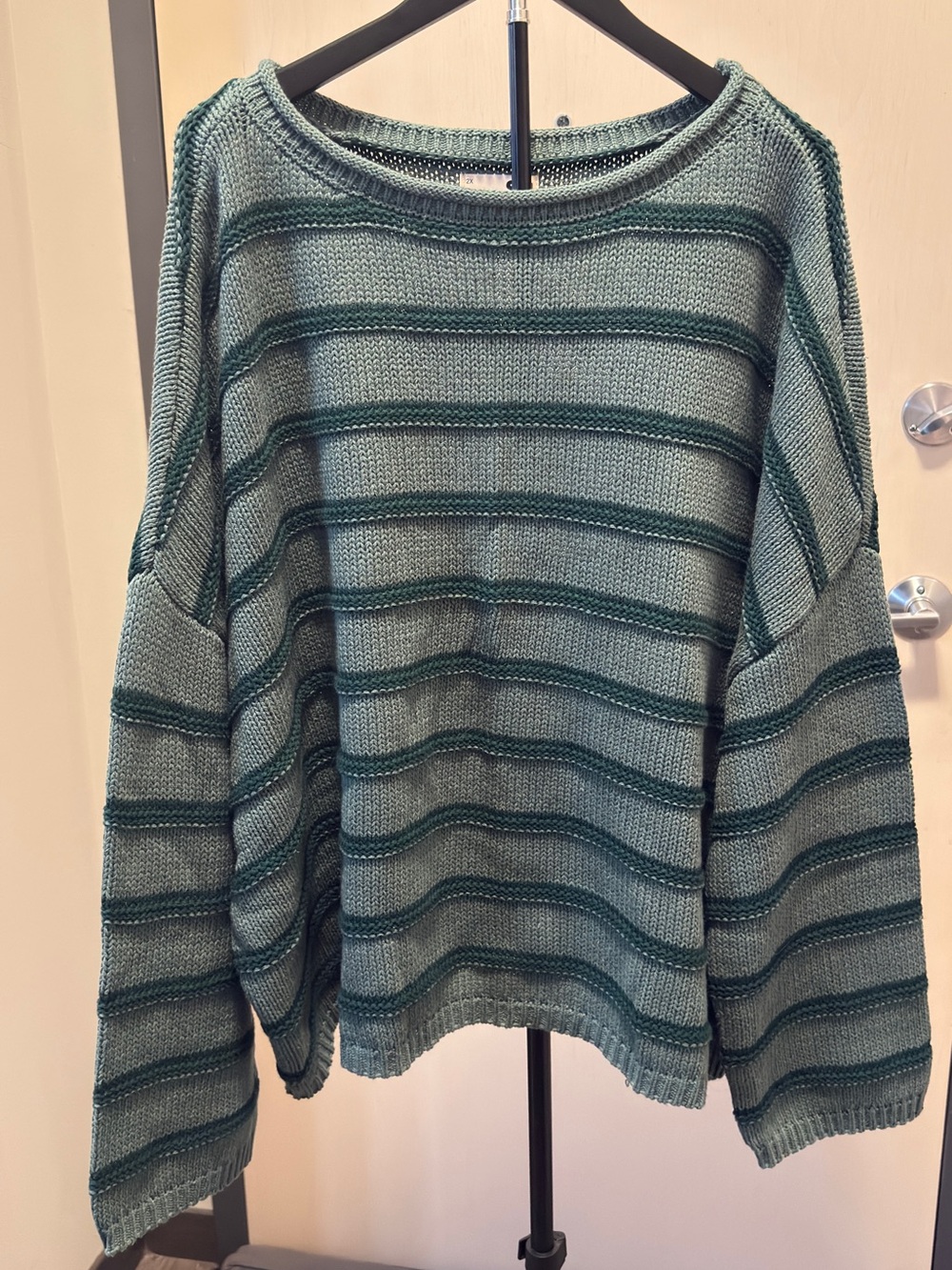 SO Women's Teal Green Striped Crewneck Sweater